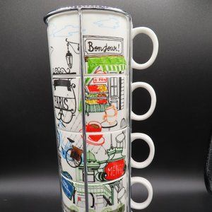 FrancFranc Mug Tower, 4 Mugs, Printed Paris